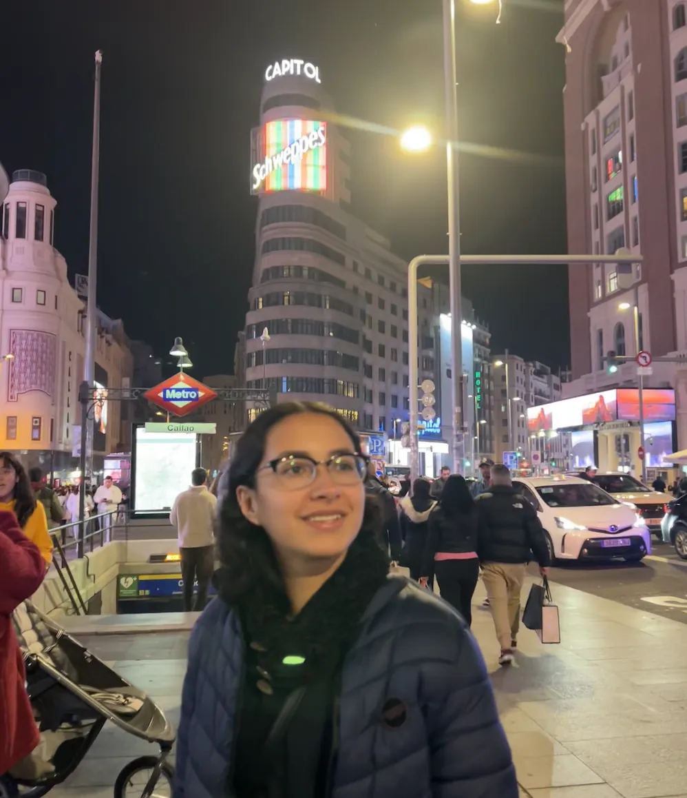 Azul exploring Madrid during a tech conference trip